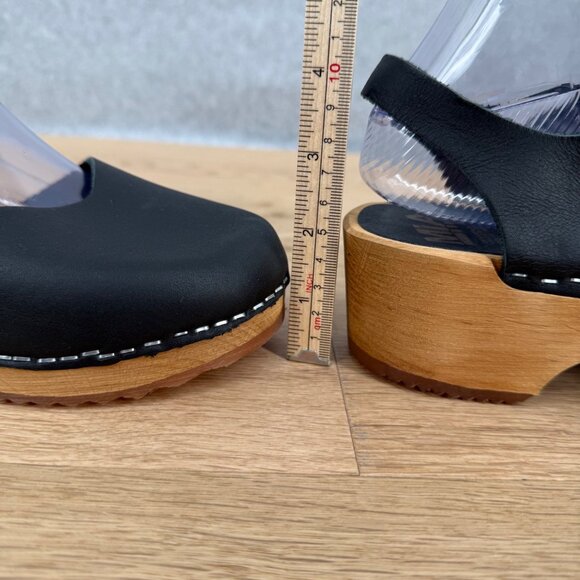 MIA Sofia Leather Wooden Block Heel Clog Shoe Size EU 39/US 8.5-9 Black Swedish - Picture 7 of 14